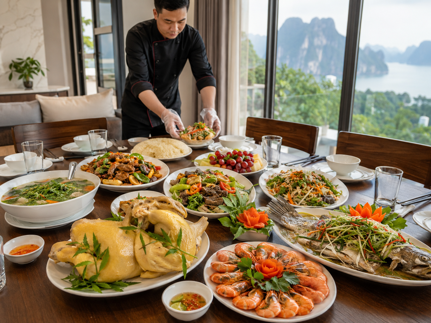 Đầu bếp nấu cỗ tại villa Hạ Long
